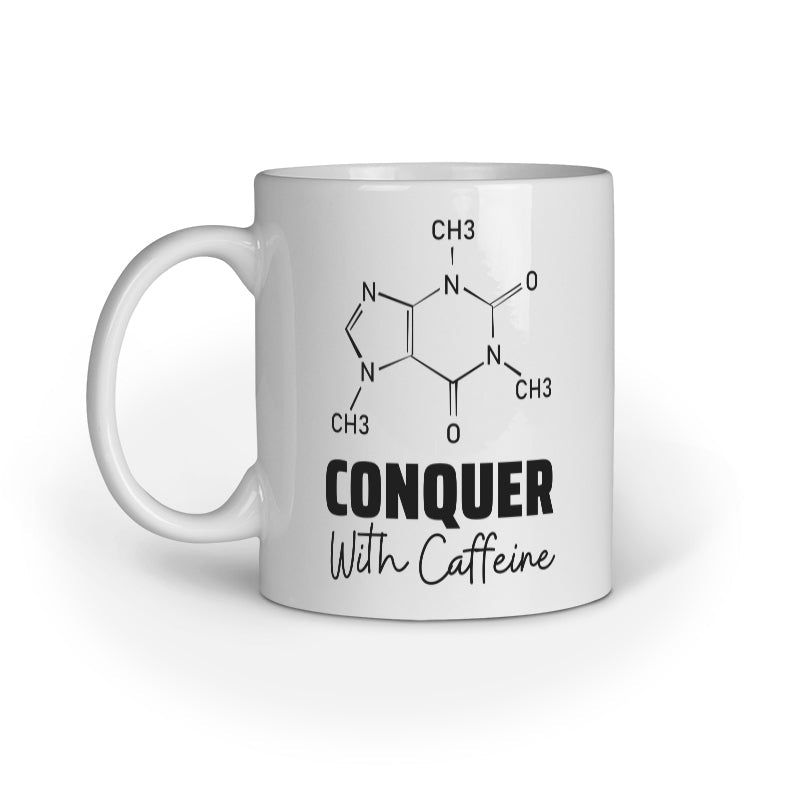 Conquer with Caffeine, White- Ceramic Mug - Vibe TownConquer with Caffeine, White- Ceramic Mug